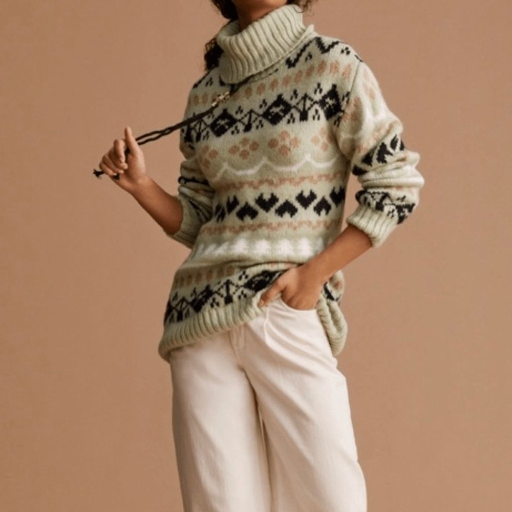 Anthropologie Mint Green Turtleneck Sweater